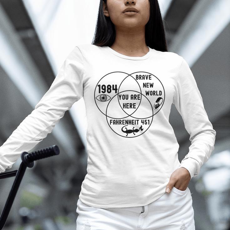 You Are Here Dystopian Venn Diagram English Teacher Bk Unisex Long Sleeve T-Shirt, novelty gifts, funny gifts