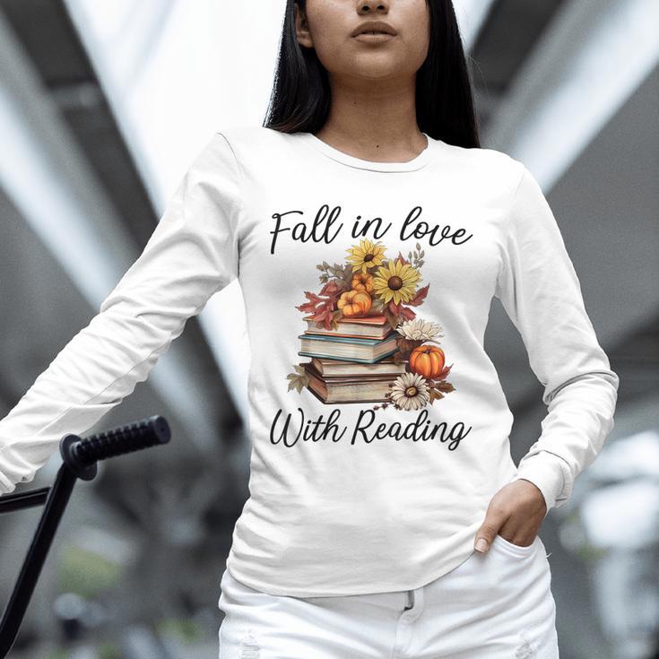 Fall In Love With Reading Book Autumn Teachers Pumpkins Unisex Long Sleeve T-Shirt, novelty gifts, funny gifts