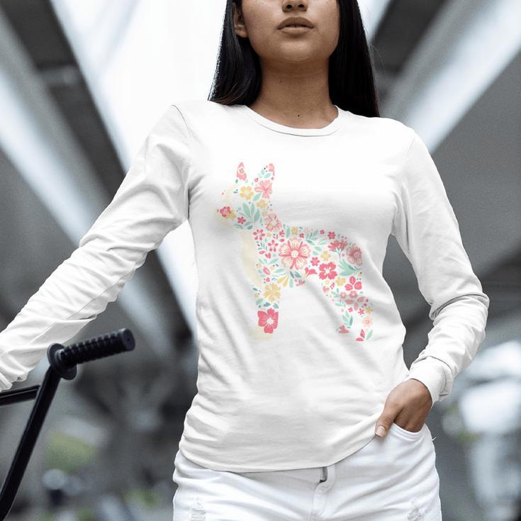 Floral FLower Boston Terrier Mom Grandma Unisex Long Sleeve T-Shirt, novelty gifts, funny gifts