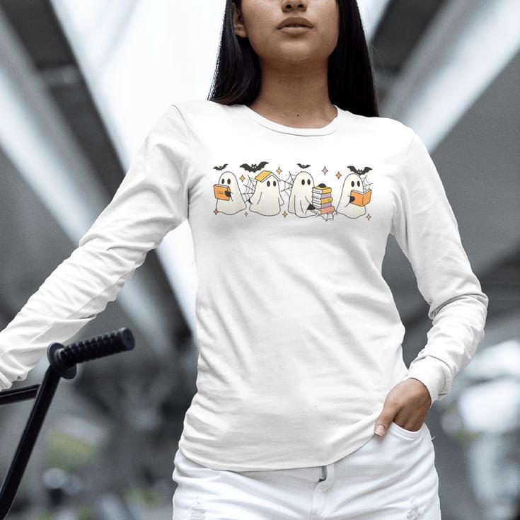 Ghosts Reading Books Library Halloween Teacher Men Women Kid Unisex Long Sleeve T-Shirt, novelty gifts, funny gifts