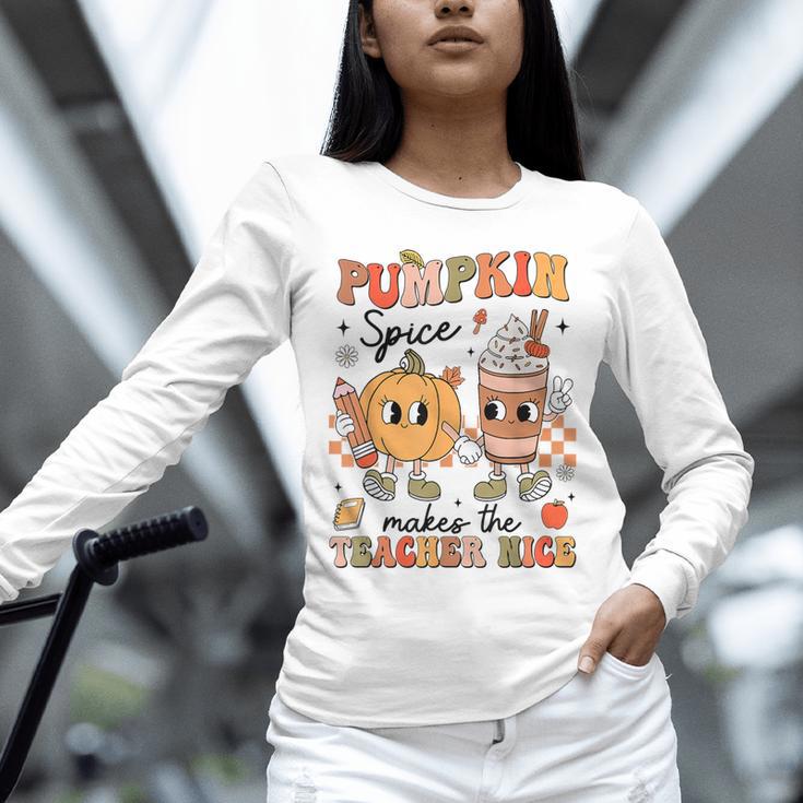 Groovy Pumpkin Spice Makes Teacher Nice Fall Thanksgiving Unisex Long Sleeve T-Shirt, novelty gifts, funny gifts Groovy Pumpkin Spice Makes Teacher Nice Fall Thanksgiving Unisex Long Sleeve T-Shirt, novelty gifts, funny gifts