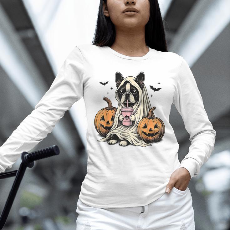 Halloween Boston Terrier Ghost Unisex Long Sleeve T-Shirt, novelty gifts, funny gifts
