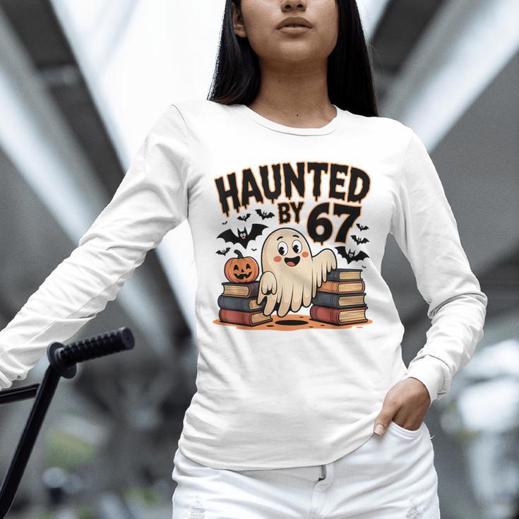Haunted By 67 Teacher Ghost Pumpkin Halloween Costum Unisex Long Sleeve T-Shirt, novelty gifts, funny gifts