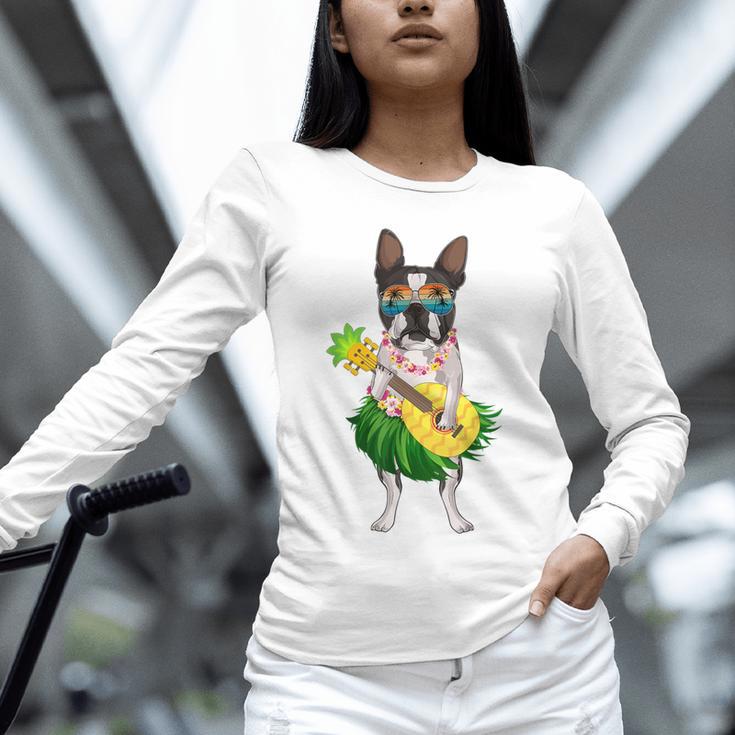 Hawaiian Boston Terrier Dog Pineapple Ukulele Summer For Men Women Girls Kids Unisex Long Sleeve T-Shirt, novelty gifts, funny gifts