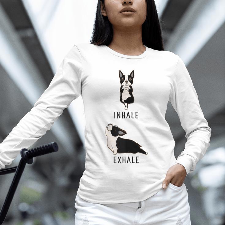 Inhale Exhale Yoga Boston Terrier Tshirt Unisex Long Sleeve T-Shirt, novelty gifts, funny gifts