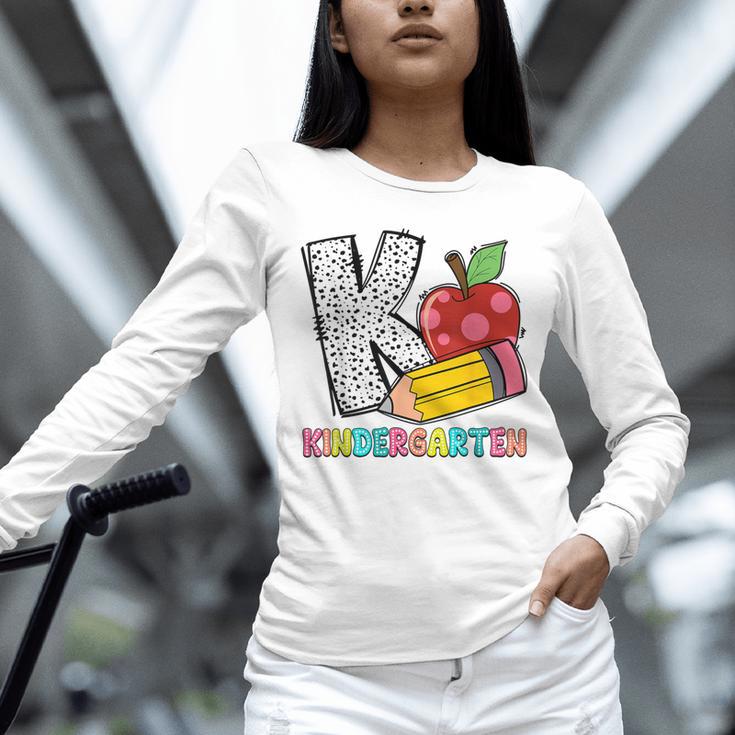 K Is For Kindergarten Teacher Pencil Apple Back To School Unisex Long Sleeve T-Shirt, novelty gifts, funny gifts K Is For Kindergarten Teacher Pencil Apple Back To School Unisex Long Sleeve T-Shirt, novelty gifts, funny gifts