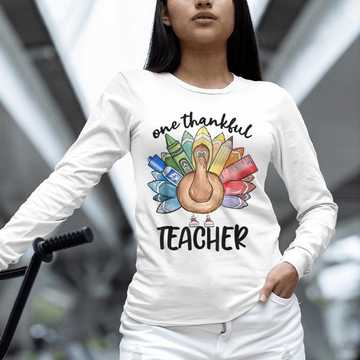 One Thankful Teacher Turkey Pencil Thanksgiving Teachers Unisex Long Sleeve T-Shirt, novelty gifts, funny gifts