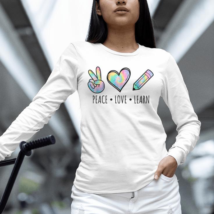 Peace Love Learn Tie Dye Teacher Kids 100th Days Of School Unisex Long Sleeve T-Shirt, novelty gifts, funny gifts Peace Love Learn Tie Dye Teacher Kids 100th Days Of School Unisex Long Sleeve T-Shirt, novelty gifts, funny gifts