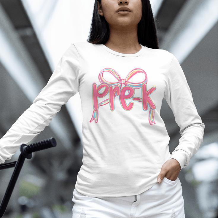 Preppy Pre k Back To School Pre-k Teachers Girls Cute Bow Unisex Long Sleeve T-Shirt, novelty gifts, funny gifts Preppy Pre k Back To School Pre-k Teachers Girls Cute Bow Unisex Long Sleeve T-Shirt, novelty gifts, funny gifts