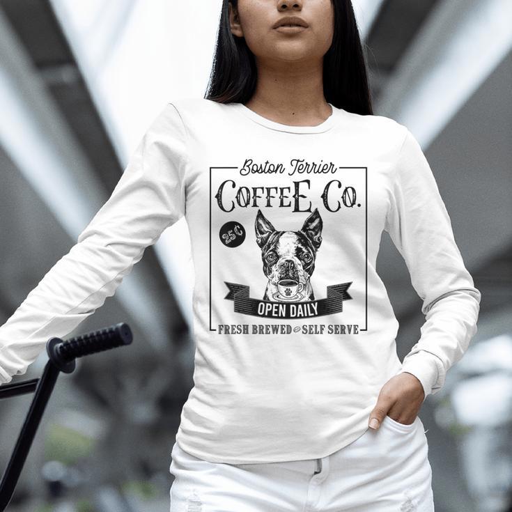 Retro Boston Terrier Coffee Dog Mom Coffee Lover Unisex Long Sleeve T-Shirt, novelty gifts, funny gifts