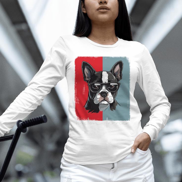 Retro Boston Terrier Dog Lover Bostie Mom Dad Dog Owner Unisex Long Sleeve T-Shirt, novelty gifts, funny gifts