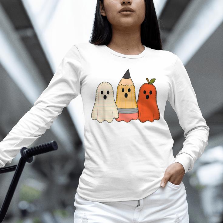 Retro Pencil Ghost Boo Spooky Teacher Halloween Costume Unisex Long Sleeve T-Shirt, novelty gifts, funny gifts