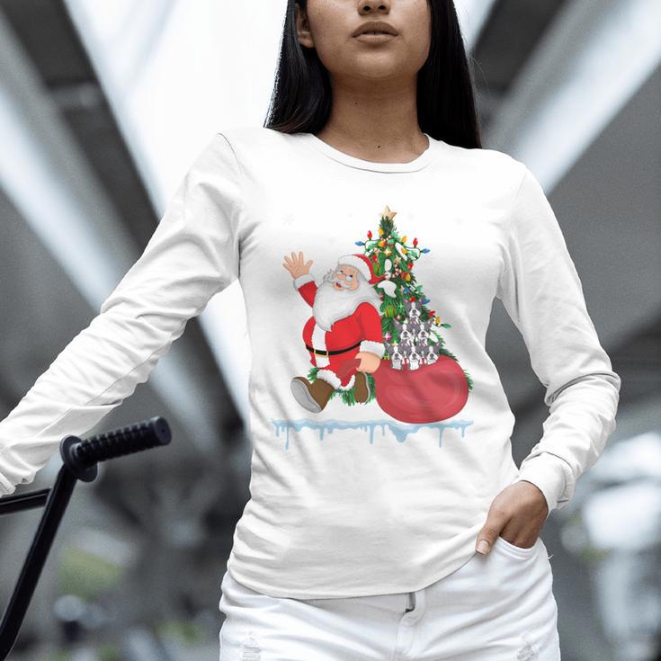 Santa Ugly Christmas Tree Lights Boston Terrier Dog Lover Unisex Long Sleeve T-Shirt, novelty gifts, funny gifts