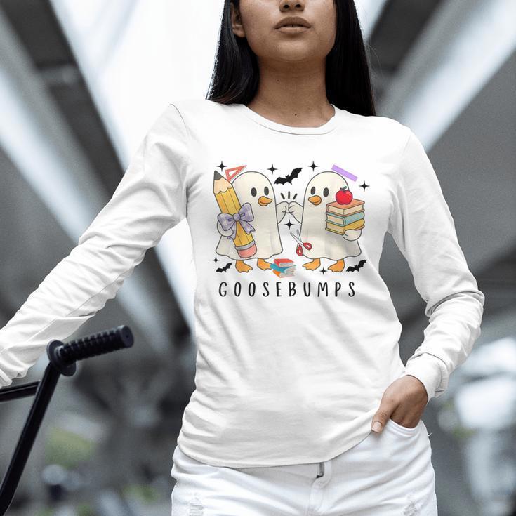 Silly Goose Spooky Teacher Halloween Cute Goosebumps Unisex Long Sleeve T-Shirt, novelty gifts, funny gifts