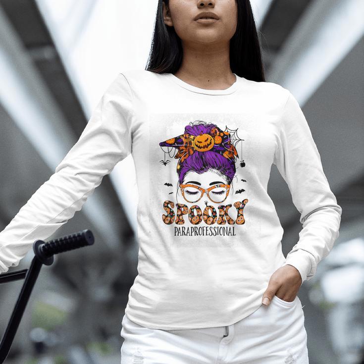 Spooky Paraprofessional Life Halloween Messy Bun Teacher For Men Women Unisex Long Sleeve T-Shirt, novelty gifts, funny gifts