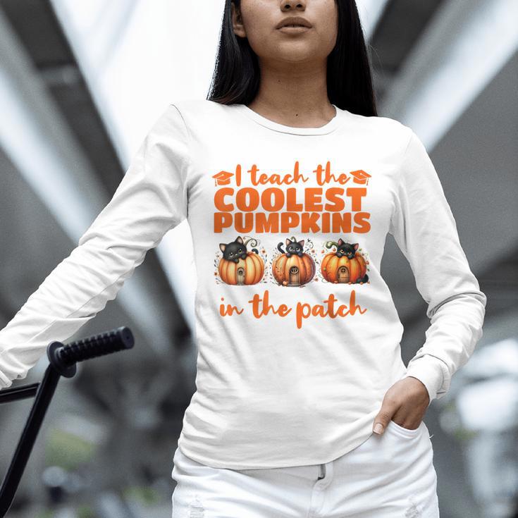 I Teach The Cutest Pumpkins Halloween Teacher Cat Lover Unisex Long Sleeve T-Shirt, novelty gifts, funny gifts