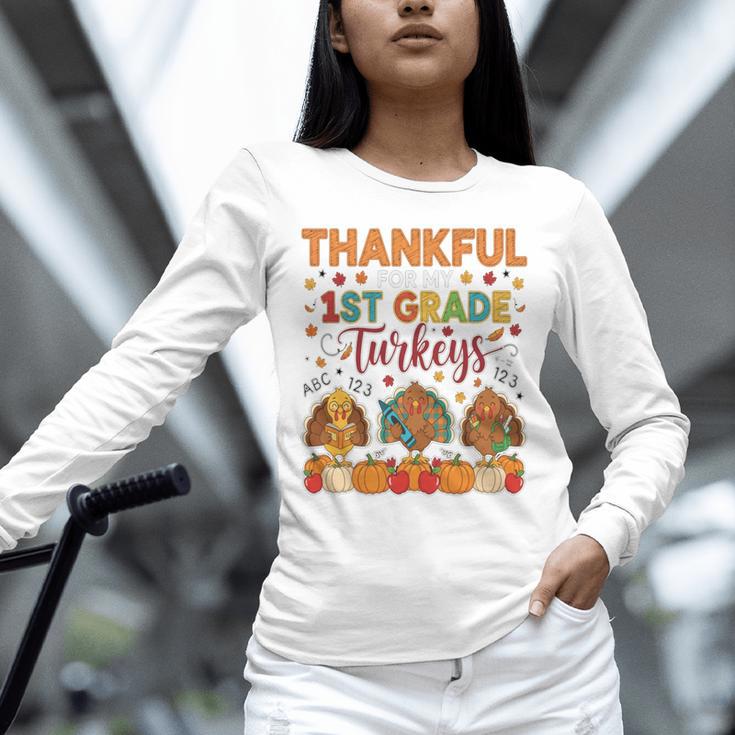 Teach Thanksgiving Teacher Thankful For My 1st Grade Turkeys Unisex Long Sleeve T-Shirt, novelty gifts, funny gifts