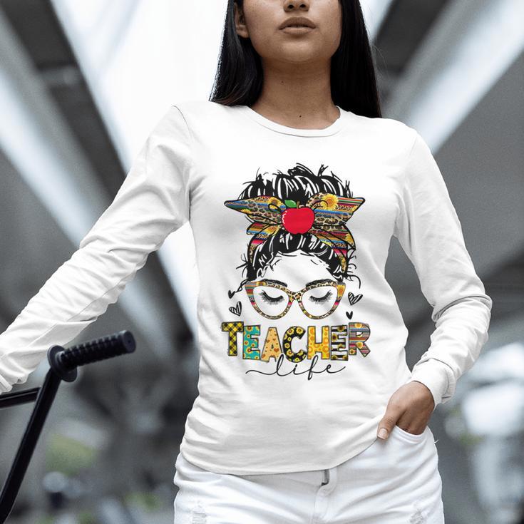 Teacher Life Messy Bun Glasses Leopard Sunflower Unisex Long Sleeve T-Shirt, novelty gifts, funny gifts Teacher Life Messy Bun Glasses Leopard Sunflower Unisex Long Sleeve T-Shirt, novelty gifts, funny gifts