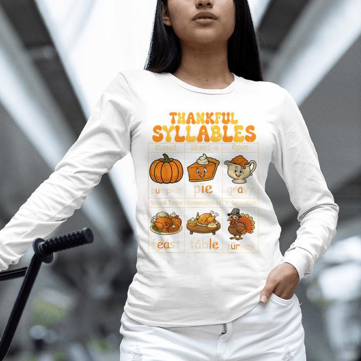 Thankful Syllables Teacher Thanksgiving Educational Kids Unisex Long Sleeve T-Shirt, novelty gifts, funny gifts