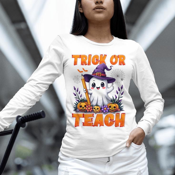 Trick Or Teach Teacher Halloween Ghost Pencil Floral Unisex Long Sleeve T-Shirt, novelty gifts, funny gifts Trick Or Teach Teacher Halloween Ghost Pencil Floral Unisex Long Sleeve T-Shirt, novelty gifts, funny gifts
