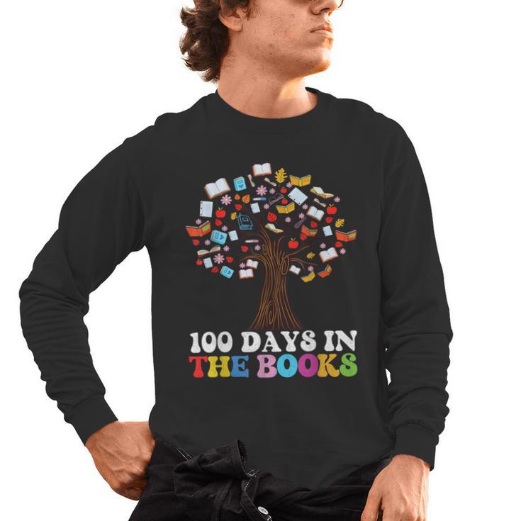 100 Days In The Books Reading Teacher 100th Day Of School Men's Long Sleeve T-Shirt