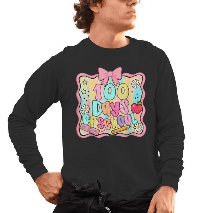 100 Days Of School Preppy 100th Day Of School Teacher Kids Men's Long Sleeve T-Shirt