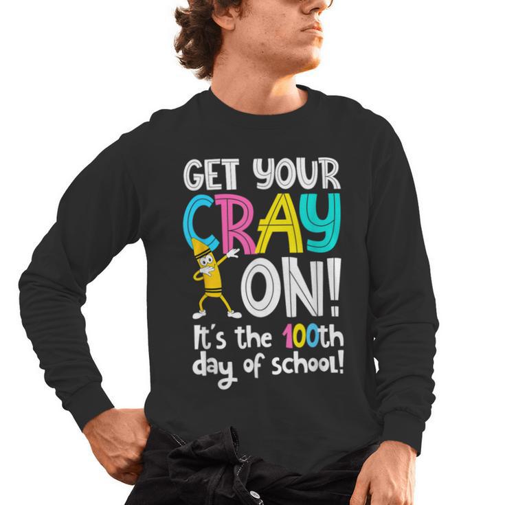 100th Day Of School Get Your Cray On Teacher Men's Long Sleeve T-Shirt