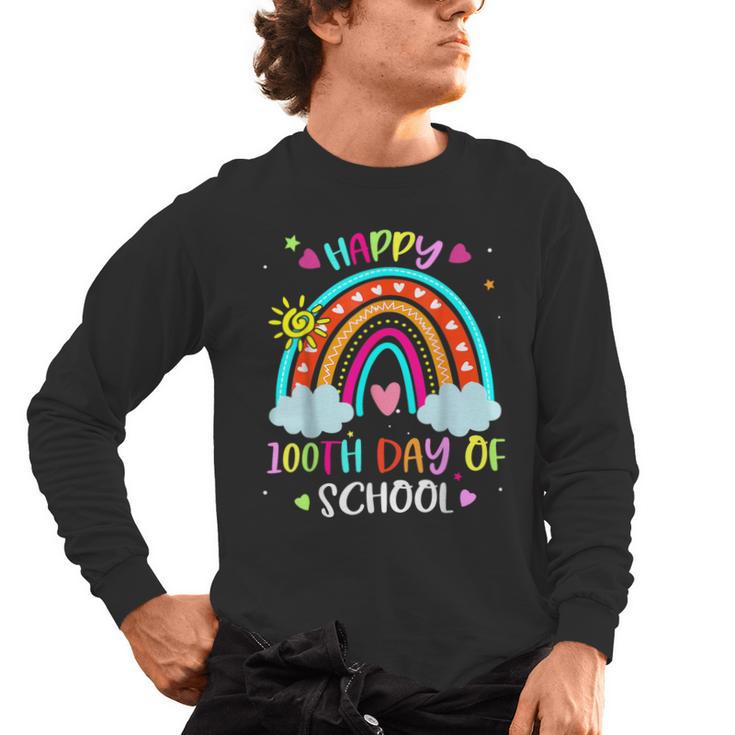 100th Day Of School Rainbow Happy 100 Days Smarter Teacher Men's Long Sleeve T-Shirt