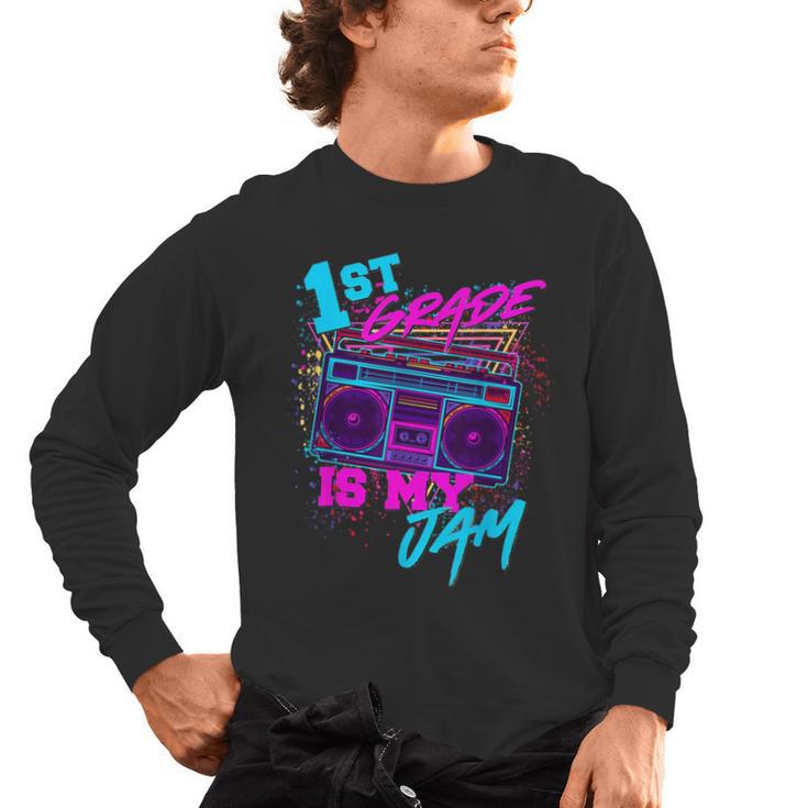1st Grade Is My Jam Vintage 80s 80's Teacher Student Retro Men's Long Sleeve T-Shirt