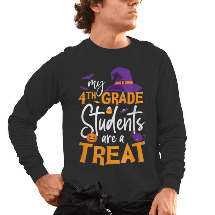 My 4th Grade Students Are a Treat Teacher Halloween Witch For Men Women Kids Men's Long Sleeve T-Shirt