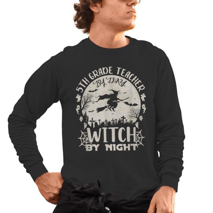 5th Grade Teacher By Day Witch By Night Halloween Men's Long Sleeve T-Shirt
