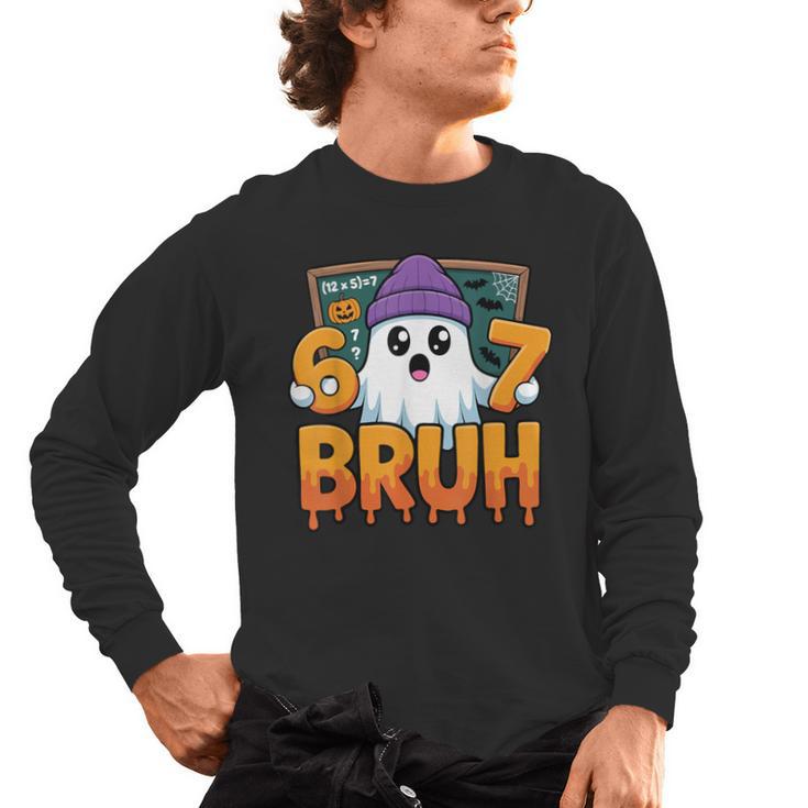 67 Teacher Ghost Six Seven Meme Math Equation Bruh Halloween Men's Long Sleeve T-Shirt