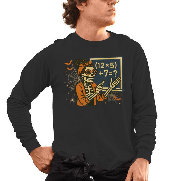 67 Teacher Halloween Skeleton Six Seven Meme Math Men's Long Sleeve T-Shirt