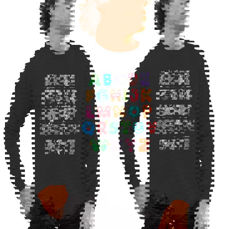 ABC Cute Monster Alphabet Halloween Teacher Costume Kids Men&#x27;s Long Sleeve T-Shirt, trending gift