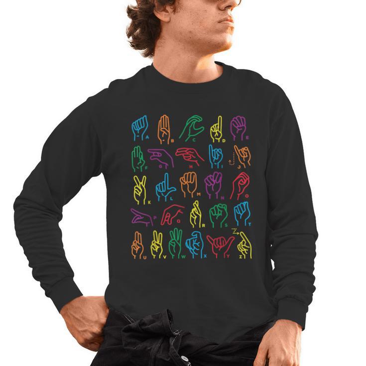 ABC Sign Language Chart Teacher Hand Letter Alphabet ASL Men's Long Sleeve T-Shirt