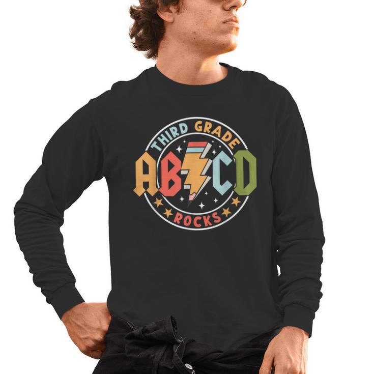 ABCD 3rd Grade Rocks Pencil Lightning Teachers Rock Boys Men's Long Sleeve T-Shirt