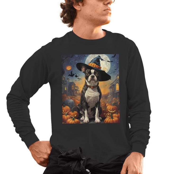 Aesthetic Halloween Boston Terrier Dog Witch Pumpkin For Men Women Kids Men's Long Sleeve T-Shirt