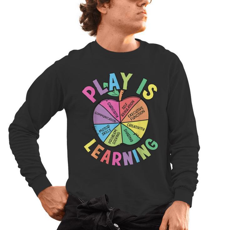 Apple Retro Play Is Learning Kindergarten Teacher Daycare Men's Long Sleeve T-Shirt