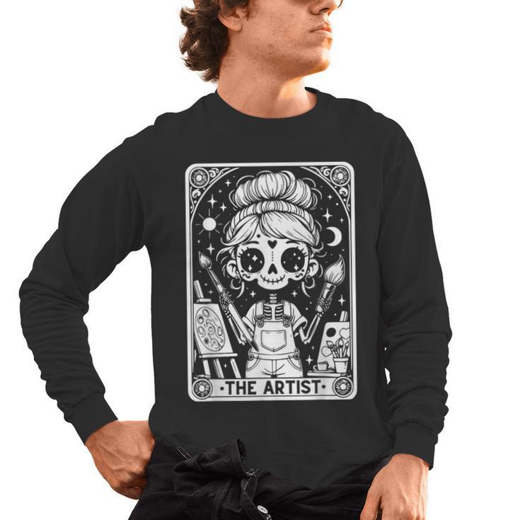 Artist Tarot Card Skeleton Painter Art Teacher Witchy Men's Long Sleeve T-Shirt