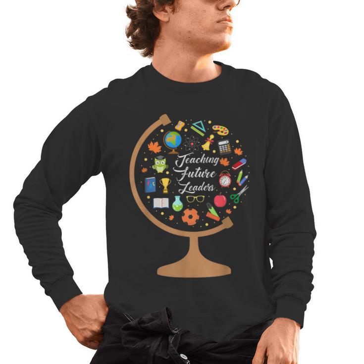 Awesome Teachers T Shirt Teaching Future Leaders Globe For Men Women Men's Long Sleeve T-Shirt