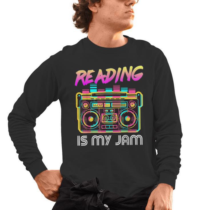 Back To School Retro Reading Is My Jam 80s Teacher Boombox Men's Long Sleeve T-Shirt