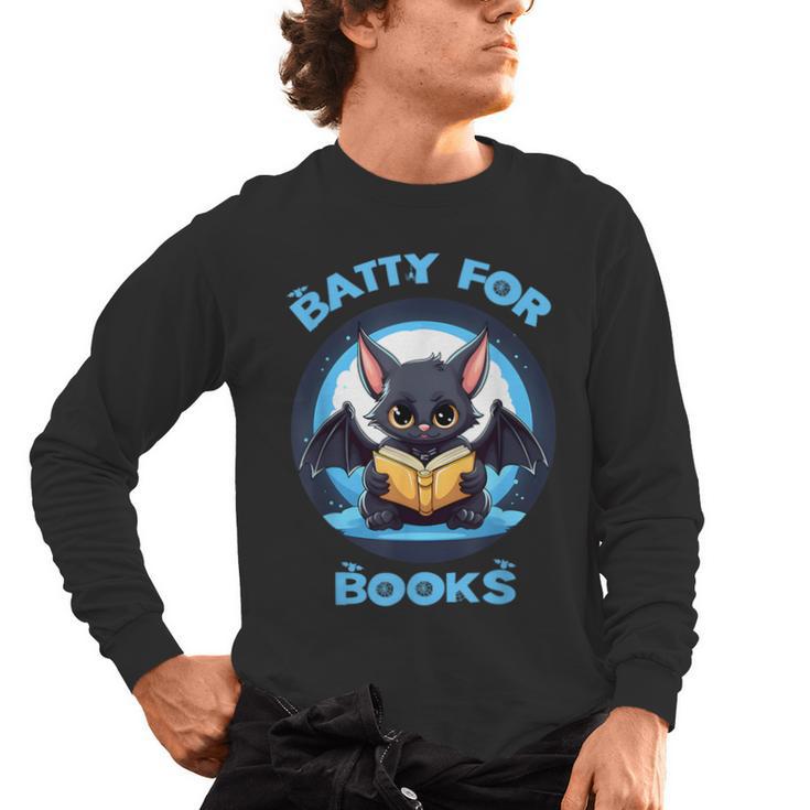 Batty About Books Lover Teacher Librarian Bookish Halloween For Men Women Kids Men's Long Sleeve T-Shirt