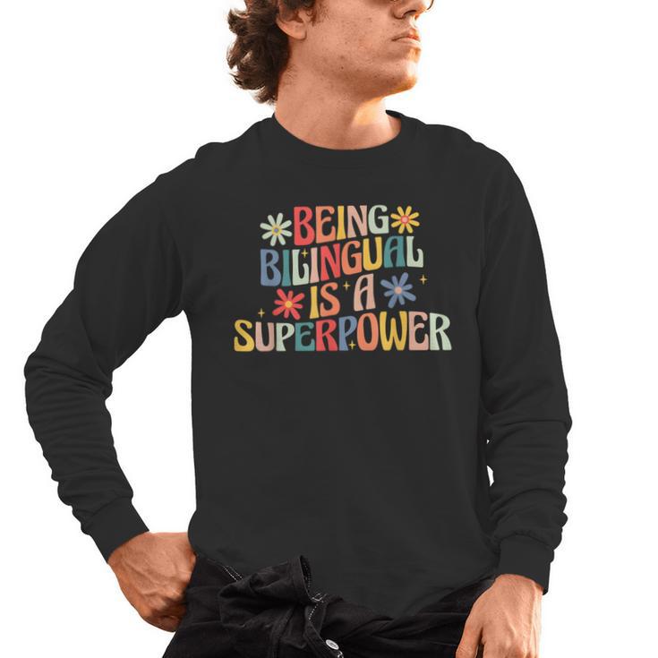 Being Bilingual Is A Superpower Back To School ESL Teacher Men's Long Sleeve T-Shirt