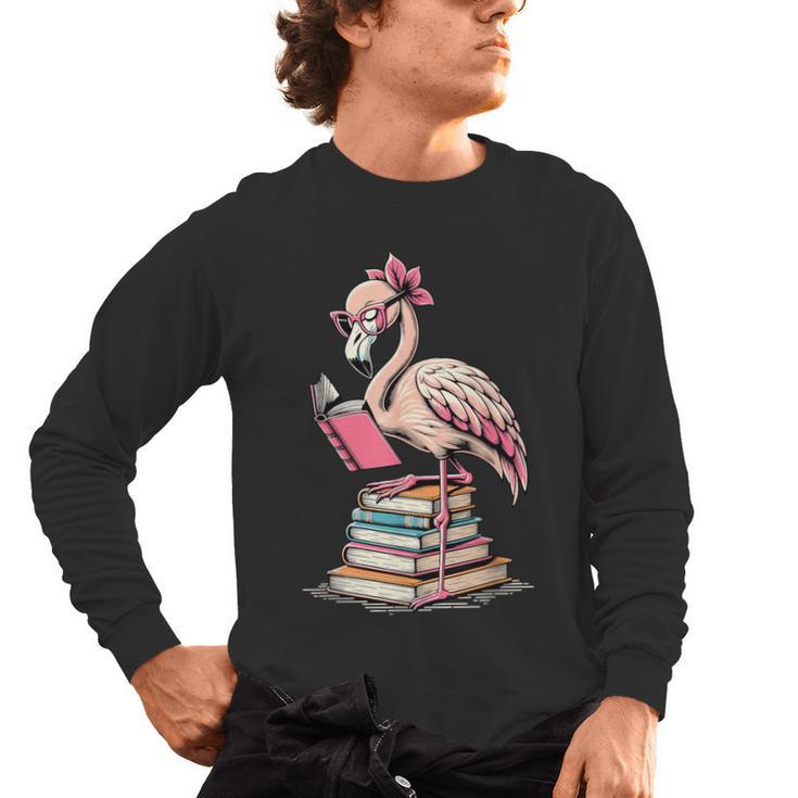 Book Lover Cute Flamingo Reading Teacher Librarian Women Men's Long Sleeve T-Shirt