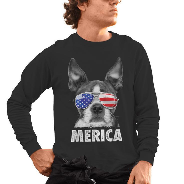 Boston Terrier 4th Of July Merica Men Women USA Flag Vintage Men's Long Sleeve T-Shirt