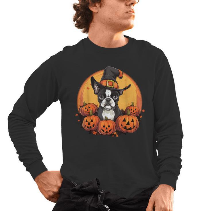 Boston Terrier Bostie Dog Breed Pet Halloween Pumpkins Men's Long Sleeve T-Shirt