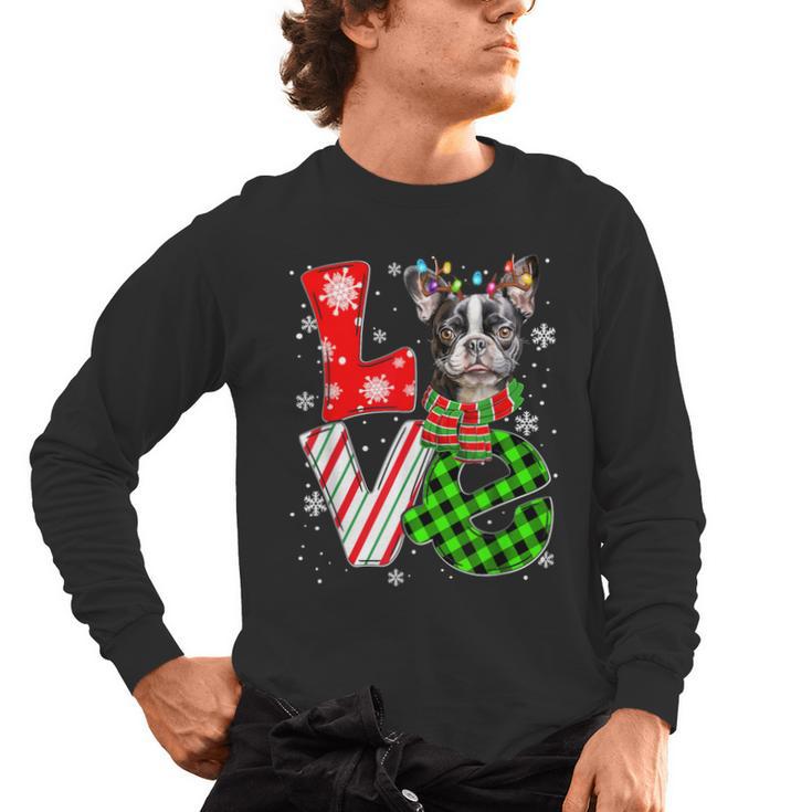 Boston Terrier Christmas Tree Lights Santa Dog Xmas For Men Women Kids Men's Long Sleeve T-Shirt