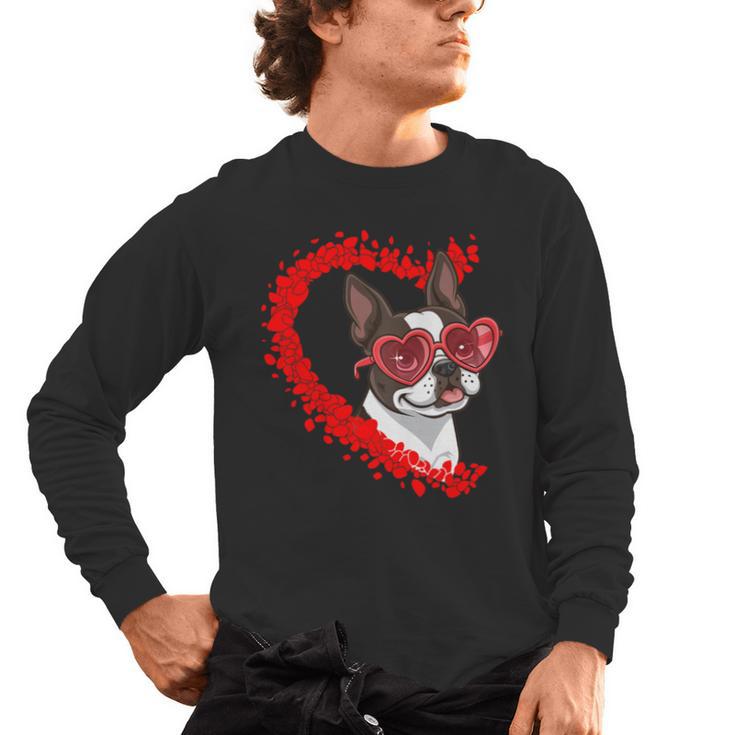 Boston Terrier Dog Mom Dad Valentine’s Day Pet Lover  For Men Women Kids Men's Long Sleeve T-Shirt
