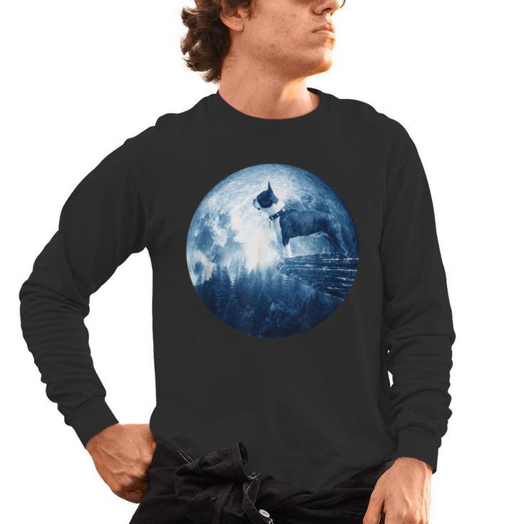 Boston Terrier Dog Moon Dog Mom Dad Women Men Dog Lovers Men's Long Sleeve T-Shirt