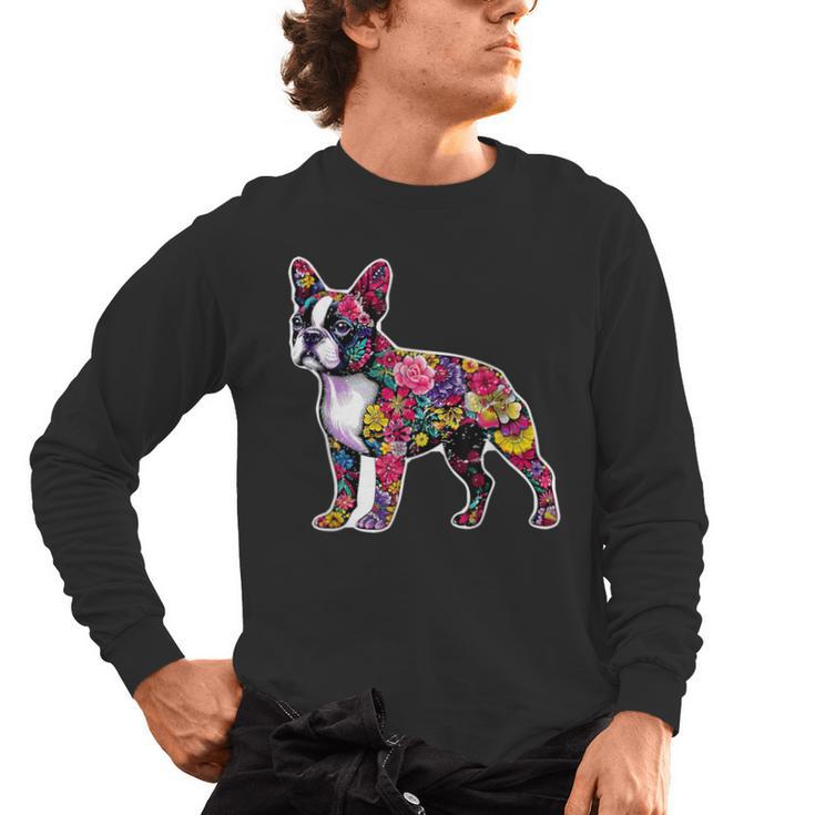 Boston Terrier Floral Dog Lover Vintage Distressed For Men Women Kids Men's Long Sleeve T-Shirt